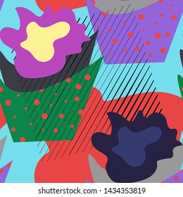 Vector seamless pattern with abstract florals and spots.