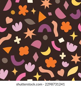 Vector seamless pattern with abstract flower elements . Trendy organic botanical shape background for social media, invitation, web.