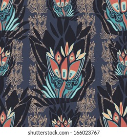 vector seamless pattern with abstract flowers, colorful