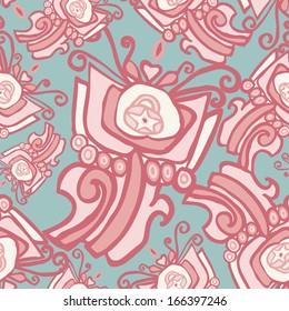 vector seamless pattern with abstract flowers, colorful