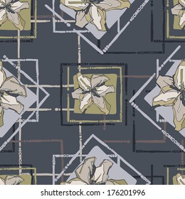 vector seamless pattern with abstract flowers, colorful