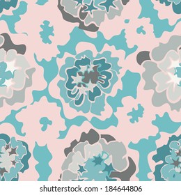 vector seamless pattern with abstract flowers, colorful