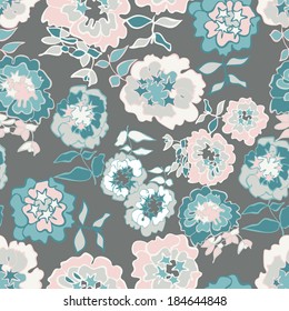vector seamless pattern with abstract flowers, colorful