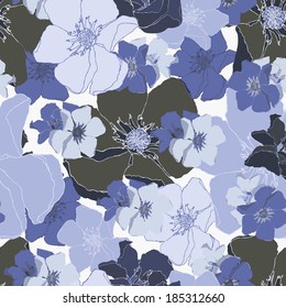 vector seamless pattern with abstract flowers, colorful