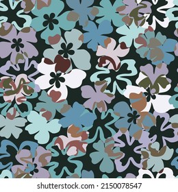 Vector seamless pattern from abstract flowers. Fashionable colours. Floral background for swimsuit, textile, wallpaper, print, gift wrap, scrapbooking, decoupage. Plant design.
