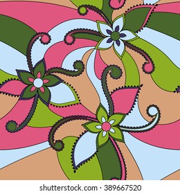 Vector seamless pattern abstract flowers colorful