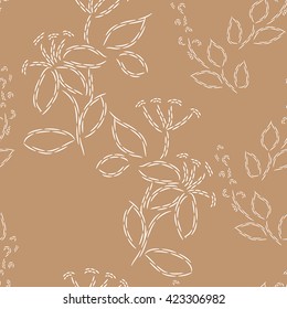 Vector seamless pattern. Abstract flowers, embroidery, flowers, leaves (2)
