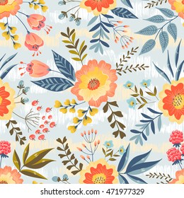 Vector seamless pattern with the abstract flowers  in vintage style
