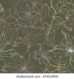vector seamless pattern with abstract flowers, colorful