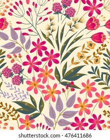 Vector seamless pattern with the abstract flowers in autumn colors
