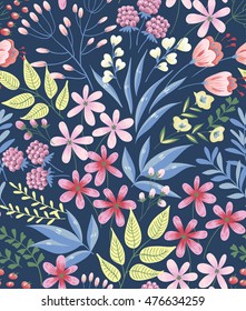 Vector seamless pattern with the abstract flowers in autumn colors
