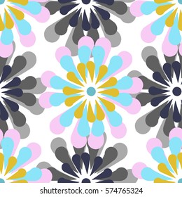 Vector seamless pattern with abstract flowers, stylized flowers with petals, pink and gray.