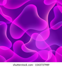 Vector seamless pattern with abstract fluid colorful bubbles shapes on purple background. Abstract background with lava lamp effect.