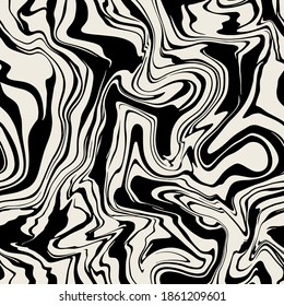 Vector seamless pattern. Abstract fluid art texture. Liquid monochrome streaks. Creative background with freeform blots. Decorative design with distortion effect.