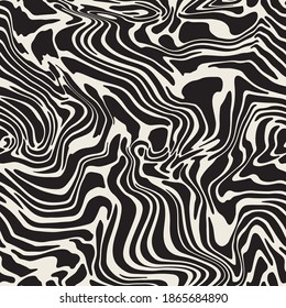 Vector seamless pattern. Abstract fluid art texture. Liquid monochrome streaks. Creative background with freeform blots. Decorative design with distortion effect.