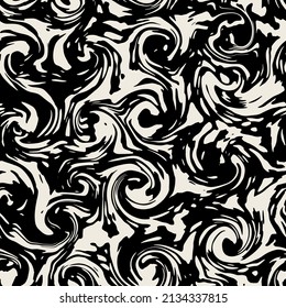 Vector seamless pattern. Abstract fluid art texture. Liquid monochrome streaks. Creative background with freeform blots. Decorative design with distortion effect.