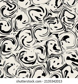 Vector seamless pattern. Abstract fluid art texture. Liquid monochrome streaks. Creative background with freeform blots. Decorative design with distortion effect.
