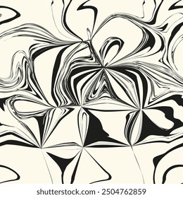 Vector seamless pattern. Abstract fluid art texture. Liquid monochrome streaks. Creative background with freeform blots. Decorative design with distortion effect.