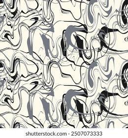 Vector seamless pattern. Abstract fluid art texture. Liquid monochrome streaks. Creative background with freeform blots. Decorative design with distortion effect.