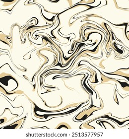 Vector seamless pattern. Abstract fluid art texture. Liquid monochrome streaks. Creative background with freeform blots. Decorative design with distortion effect.