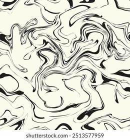 Vector seamless pattern. Abstract fluid art texture. Liquid monochrome streaks. Creative background with freeform blots. Decorative design with distortion effect.