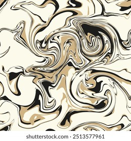 Vector seamless pattern. Abstract fluid art texture. Liquid monochrome streaks. Creative background with freeform blots. Decorative design with distortion effect.