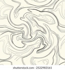 Padrão sem emenda do vetor. Textura de arte fluida abstrata. Listras monocromáticas líquidas. Fundo criativo com borrões de forma livre. Design decorativo com efeito de distorção.