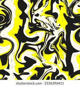 Padrão sem emenda do vetor. Textura de arte fluida abstrata. Listras monocromáticas líquidas. Fundo criativo com borrões de forma livre. Design decorativo com efeito de distorção.