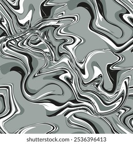 Vector seamless pattern. Abstract fluid art texture. Liquid monochrome streaks. Creative background with freeform blots. Decorative design with distortion effect.