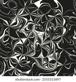 Vector seamless pattern. Abstract fluid art texture. Liquid monochrome streaks. Creative background with freeform blots. Decorative design with distortion effect.