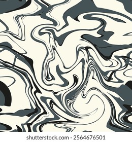 Vector seamless pattern. Abstract fluid art texture. Liquid monochrome streaks. Creative background with freeform blots. Decorative design with distortion effect.