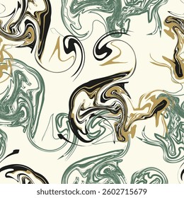 Vector seamless pattern. Abstract fluid art texture. Liquid monochrome streaks. Creative background with freeform blots. Decorative design with distortion effect.