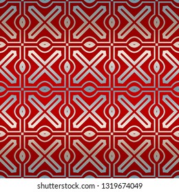 Vector Seamless Pattern With Abstract Geometric Style. Repeating Sample Figure And Line. Paper For Scrapbook. Red silver color.