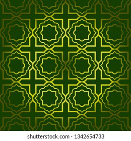 Vector Seamless Pattern With Abstract Geometric Style. Repeating Sample Figure And Line. For Fashion Interiors Design, Wallpaper, Textile Industry. Green olive color.