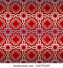 Vector Seamless Pattern With Abstract Geometric Style. Repeating Sample Figure And Line. Paper For Scrapbook. Red silver color.