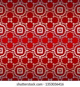 Vector Seamless Pattern With Abstract Geometric Style. Repeating Sample Figure And Line. Paper For Scrapbook. Red silver color.