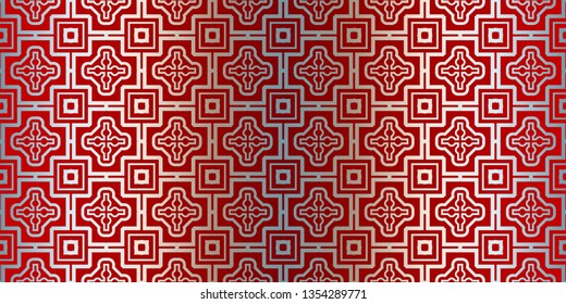 Vector Seamless Pattern With Abstract Geometric Style. Repeating Sample Figure And Line. Paper For Scrapbook. Silver red color.