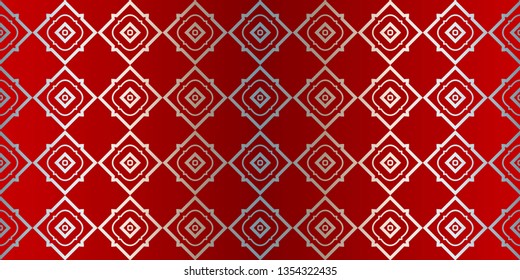 Vector Seamless Pattern With Abstract Geometric Style. Repeating Sample Figure And Line. Paper For Scrapbook. Silver red color.