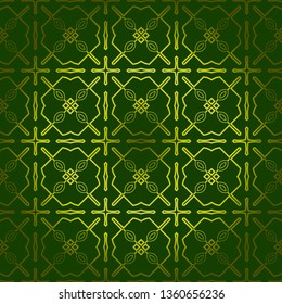 Vector Seamless Pattern With Abstract Geometric Style. Repeating Sample Figure And Line. For Fashion Interiors Design, Wallpaper, Textile Industry. Green olive color.