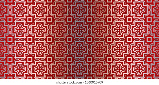 Vector Seamless Pattern With Abstract Geometric Style. Repeating Sample Figure And Line. Paper For Scrapbook. Silver red color.