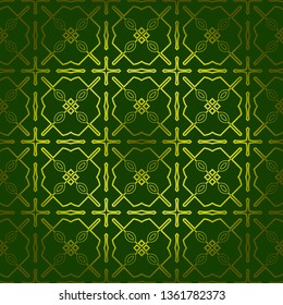 Vector Seamless Pattern With Abstract Geometric Style. Repeating Sample Figure And Line. For Fashion Interiors Design, Wallpaper, Textile Industry. Green olive color.