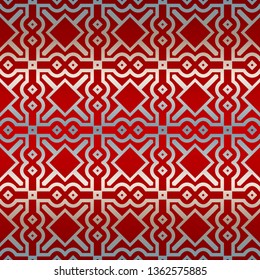 Vector Seamless Pattern With Abstract Geometric Style. Repeating Sample Figure And Line. Paper For Scrapbook. Red silver color.