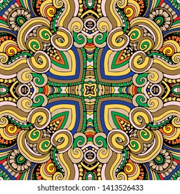 Vector seamless pattern, abstract geometric background illustration, fabric textile folklore pattern and tribal motifs. Ethnic tile printing.