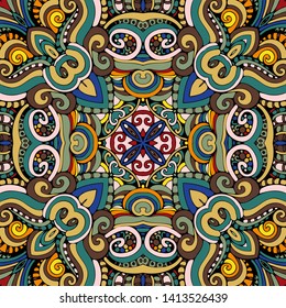 Vector seamless pattern, abstract geometric background illustration, fabric textile folklore pattern and tribal motifs. Ethnic tile printing.