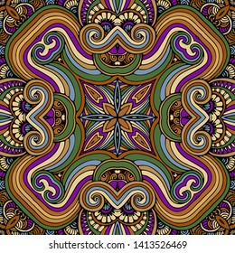 Vector seamless pattern, abstract geometric background illustration, fabric textile folklore pattern and tribal motifs. Ethnic tile printing.