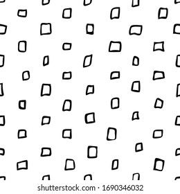 Vector seamless pattern of abstract geometric squares. Simple black squares on a white isolation background. Monochrome classic design. Hand drawn seamless pattern in dodles for intetior, wallpaper.