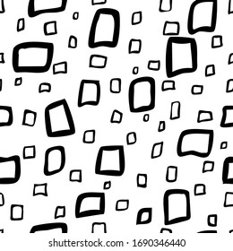 Vector seamless pattern of abstract geometric squares. Simple black squares on a white isolation background. Monochrome classic design. Hand drawn seamless pattern in dodles for intetior, wallpaper.