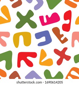 Vector seamless pattern of abstract geometric shapes. Drawn by hands in style of doodling. Performed in new trendy style of Scandinavian minimalism. Print for fabric, printing, stationery