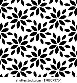 Vector seamless pattern. Abstract geometric background with floral leaf. Black and white silhouette leaves plant. Design with flowers leaves. Wallpaper with flower. Simple foliage for prints fabric