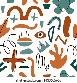 Vector seamless pattern of abstract geometric shapes in flat style on a white background. Trendy organic and minimalistic design for banner, cover, wallpaper, stories background decoration. EPS 10